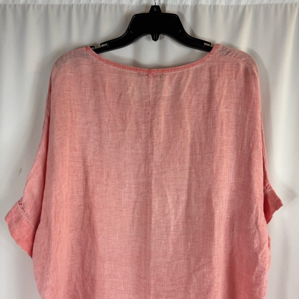V BACK ITALIAN LINEN TOP W POCKET Color: light pink/ coral Made in Italy - Picture 9 of 14